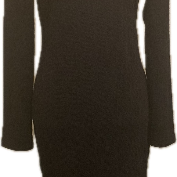 Women's Black Cable knit Midi Sweater Dress Ruffled Collar Textured New Medium - Picture 4 of 16